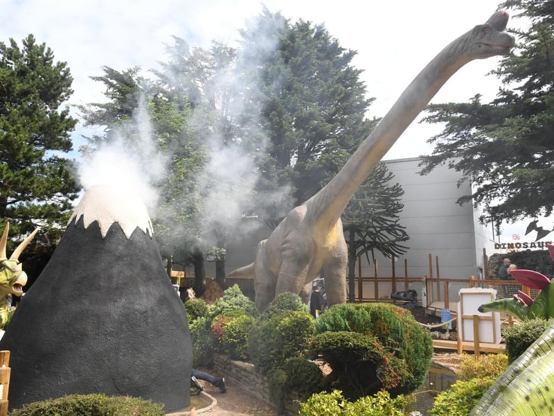 Volcano erupting amongst the dinosaurs at Skegness Aquarium.