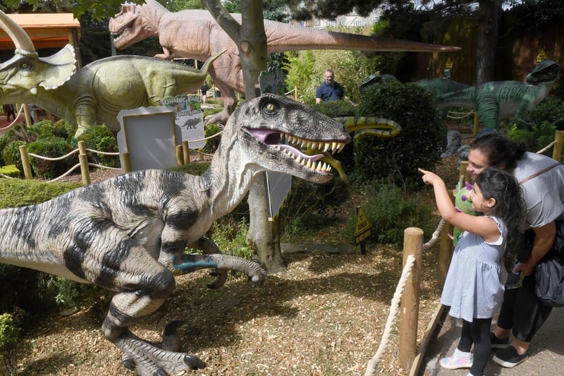Olivia Middleton and Evie Middleton, 5, of Sheffield enjoy the dinosaurs.