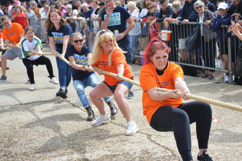 Hastings Old Town Carnival Week 2021.
Tug o' War outside the lifeboat station 31/7/21 SUS-210731-140610001