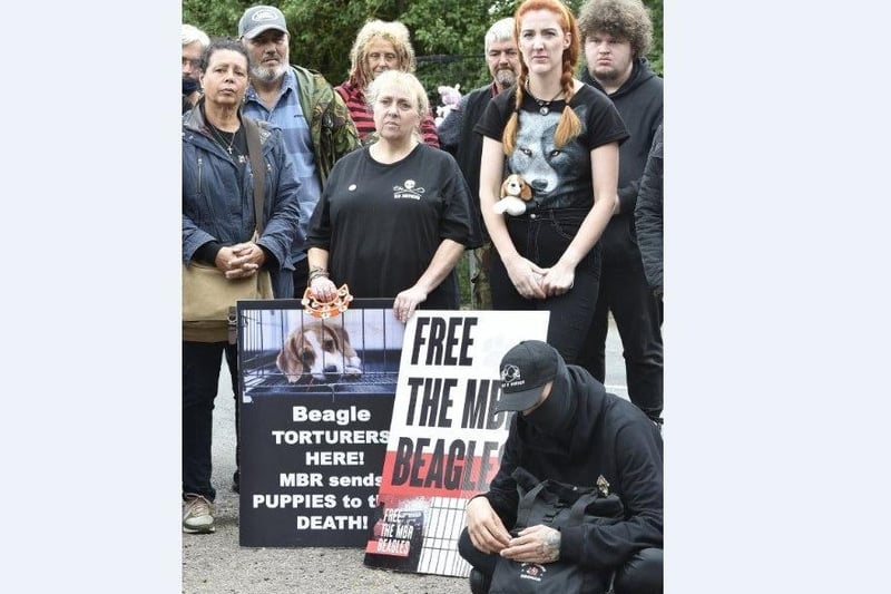 Free the Beagles protest outside MBR Acres in Cambridgeshire.