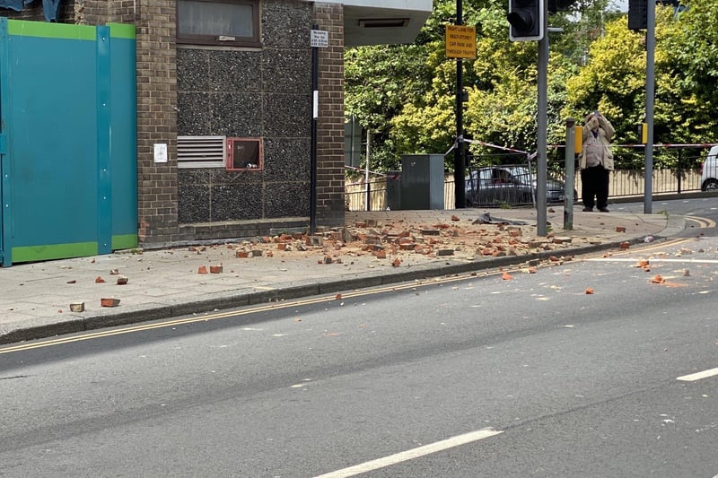 Havelock Road has been closed after bricks fell off a building and onto the pavement. Picture: John Bownas SUS-210308-135447001