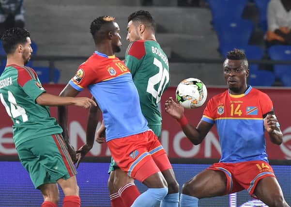 Gaby Zakuani (right) in action for DR Congo.  Photo: ISSOUF SANOGO/AFP via Getty Images)