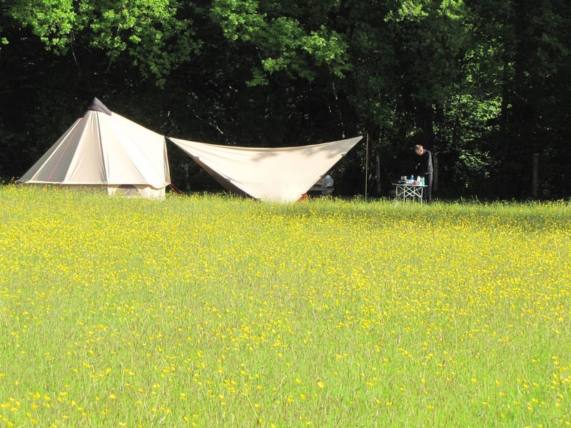 Wimbles Farm at Heathfield, East Sussex offers small and quiet camping and glamping, with private campfire pitches in secluded corners.