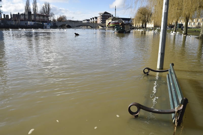 Flooding at  Peterborough Embankment on  the River Nene in February.