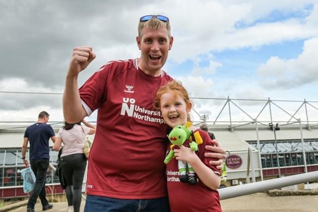 Cobblers fan outside the PTS Academy Stadium on Saturday (August 7). Photo: Louise Smith