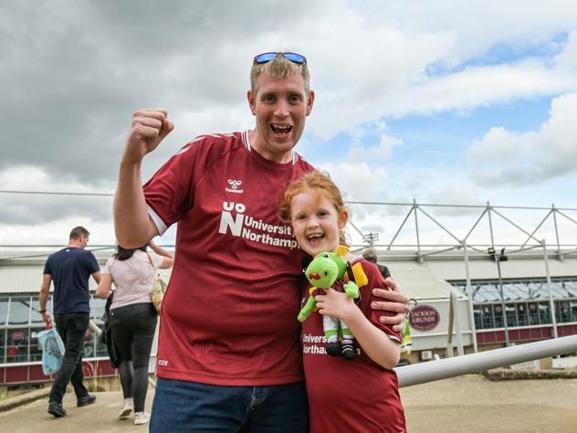Cobblers fan outside the PTS Academy Stadium on Saturday (August 7). Photo: Louise Smith