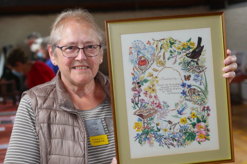 Carol Longman with her embroidery. Picture: Derek Martin DM21081222a