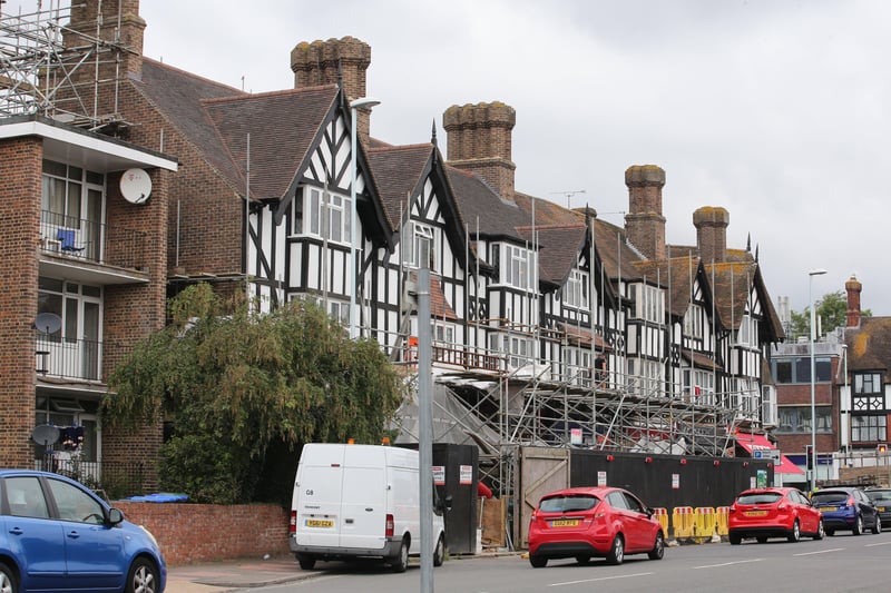 Flats and shops opposite The Thomas A Becket pub in Worthing have been rebuilt following a fire in 2018