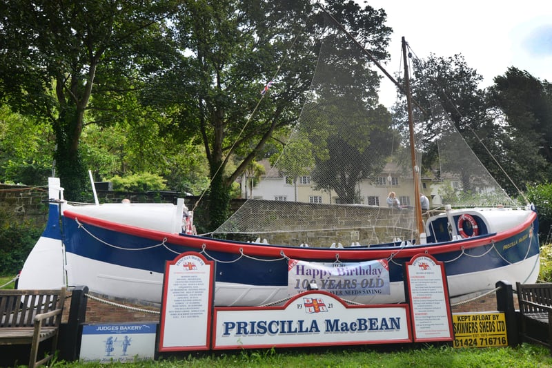 100th birthday celebration procession for the Priscilla MacBean lifeboat in Hastings Old Town. SUS-210608-131800001