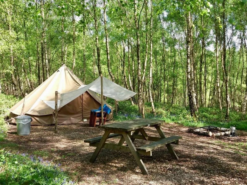 Beech Estate Campsite is located near Battle in East Sussex wheree you can try a spot of camping and wild bell tent glamping in a stunning 600-acre private woodland.