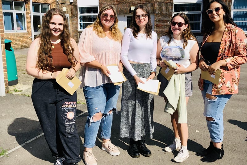 Students from Angmering sixth form celebrate their A-level and Btec results.
