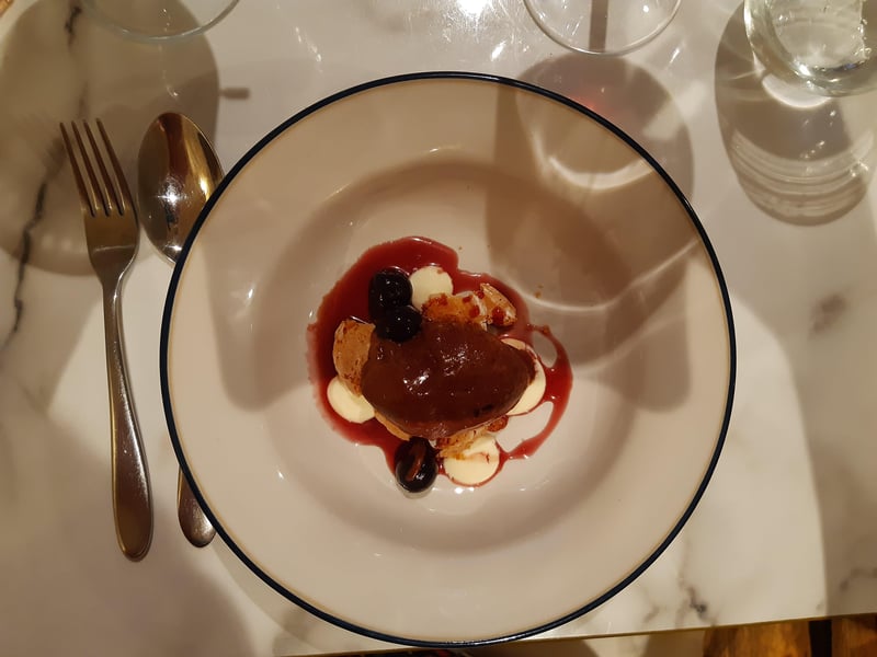 Chocolate mousse, Starlino cherries and creme fraiche