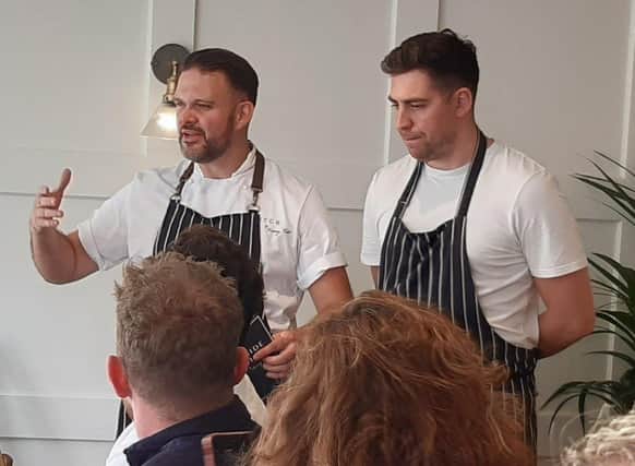 MasterChef winner Kenny Tutt and Richard Doyle, who will be head chef at Bayside Social, chatting with guests at the Bayside Social menu launch