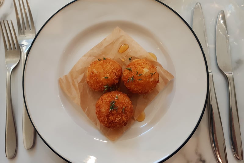 Goats cheese croquettes with South Downs honey and thyme