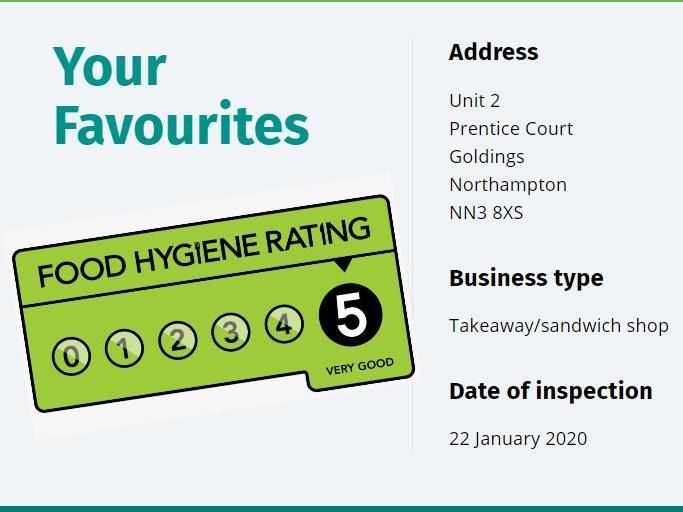 Your Favourites; Prentice Court, Goldings, NN3 8XS; inspected January 22, 2020