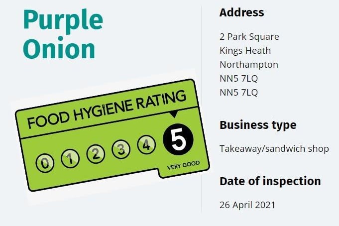Purple Onion; Park Square, Kings Heath, NN5 7LQ; inspected April 26, 2021