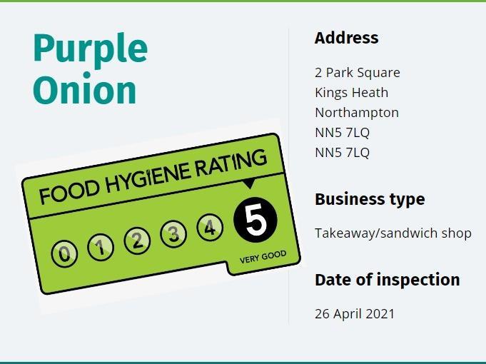 Purple Onion; Park Square, Kings Heath, NN5 7LQ; inspected April 26, 2021
