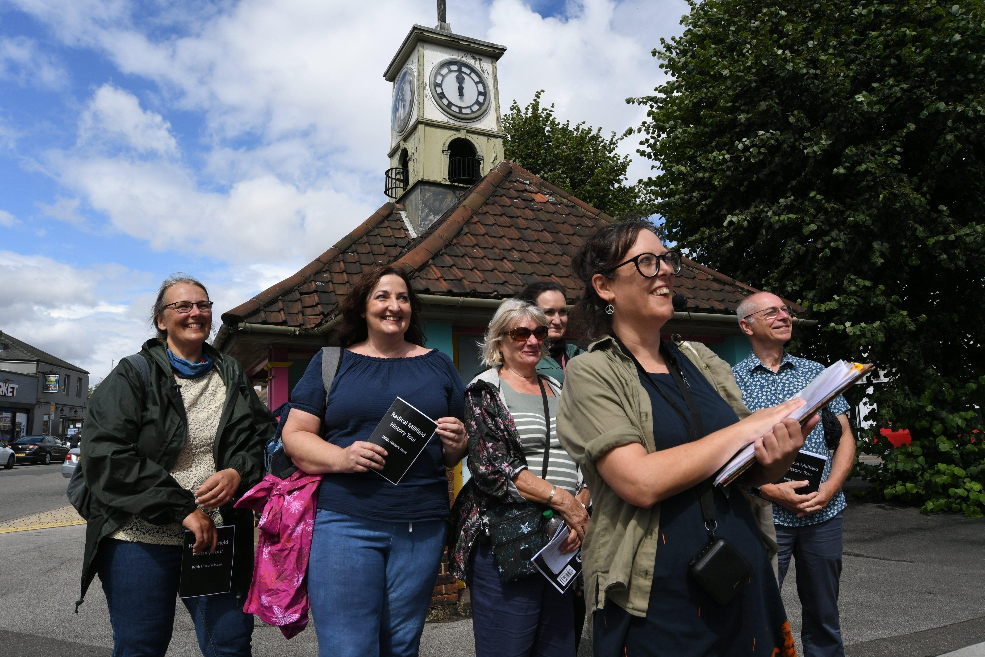 Millfield Festival.   Hazel Perry with walkers on her Radical History Tour of Millfield EMN-210808-164200009