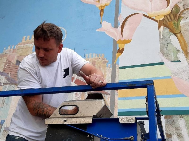 The on-going work taking place to restore the Link Road Mural in Peterborough
