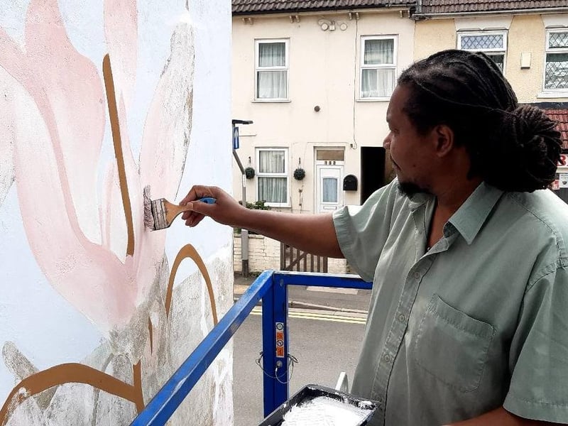 The on-going work taking place to restore the Link Road Mural in Peterborough