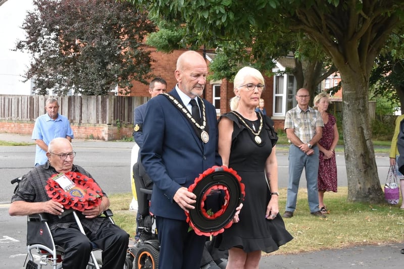 Mayor and Mayoress of Skegness, Coun Trevor and Jane Burnham, lay a wreath on behalf of Skegness Town Council and residents.