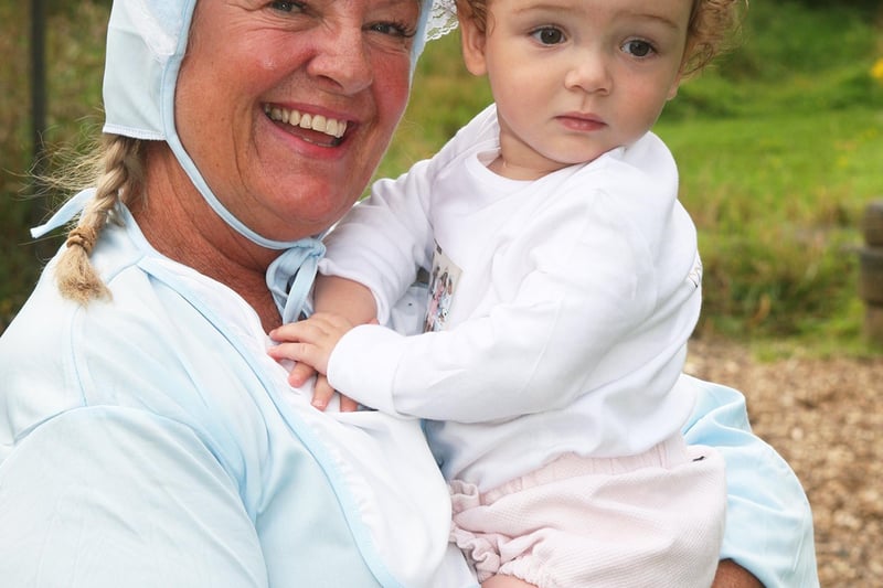 Ladies doing an assault course dressed as babies to raise money for Southampton neonatal unit. Vienna Wadey, 1 and her grandmother sharron Ross. Photo by Derek Martin Photography.