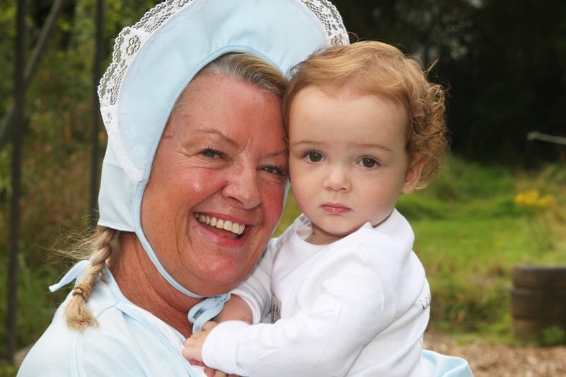 Ladies doing an assault course dressed as babies to raise money for Southampton neonatal unit. Vienna Wadey, 1 and her grandmother sharron Ross. Photo by Derek Martin Photography.