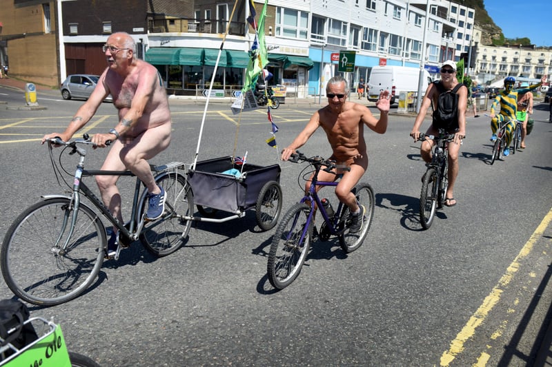 World Naked Bike Ride in Hastings in 2018. SUS-180406-073215001