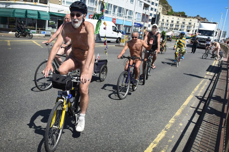 World Naked Bike Ride in Hastings in 2018. SUS-180406-073202001