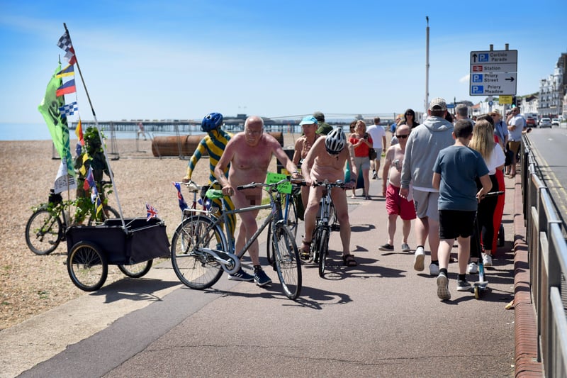 World Naked Bike Ride in Hastings in 2018.  SUS-180406-073123001