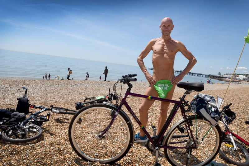 World Naked Bike Ride in Hastings in 2018.  SUS-180406-072752001