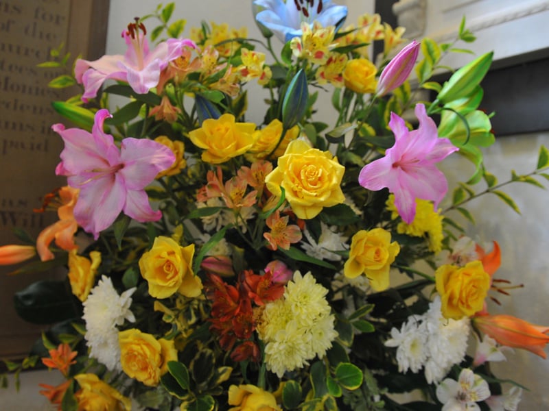 Flower festival displays for the celebration week at St Mary's Church in Sompting, including knitted mice made by verger Jacqui Offord. Picture: Steve Robards SR2108172