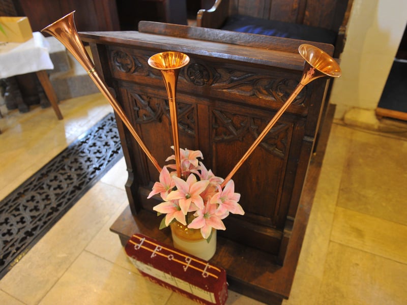 Flower festival displays for the celebration week at St Mary's Church in Sompting, including knitted mice made by verger Jacqui Offord. Picture: Steve Robards SR2108172