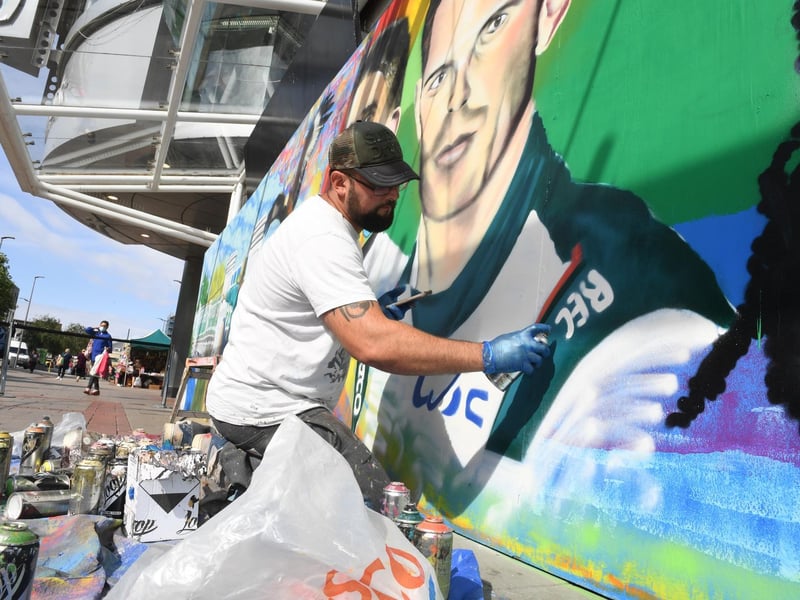 Mark used spray paint here to create this part of the mural