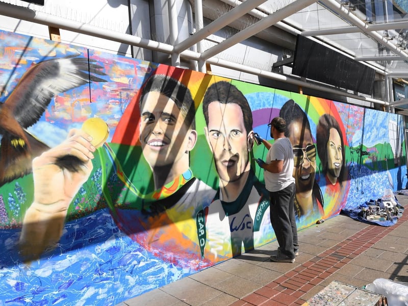 The mural is located outside the north entrance to the centre
