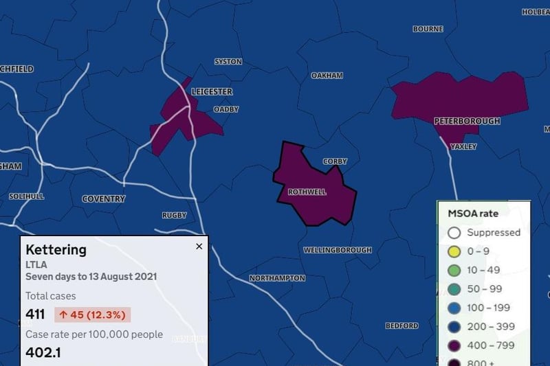 Figures show 402 new cases per 100,000 people across all of the former Kettering borough