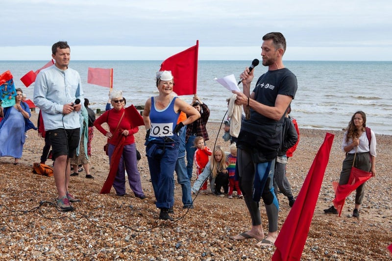 Protest against Southern Water on St Leonards seafront on August 20 following last month's sewage leak in Bulverhythe. Picture by Hastings and St Leonards Clean Water Action SUS-210821-120954001