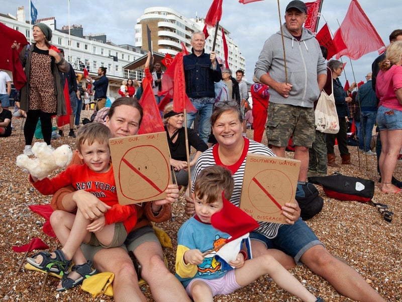Protest against Southern Water on St Leonards seafront on August 20 following last month's sewage leak in Bulverhythe. Picture by Hastings and St Leonards Clean Water Action SUS-210821-121034001