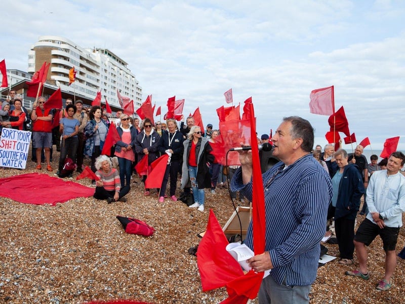 Protest against Southern Water on St Leonards seafront on August 20 following last month's sewage leak in Bulverhythe. Picture by Hastings and St Leonards Clean Water Action SUS-210821-120934001