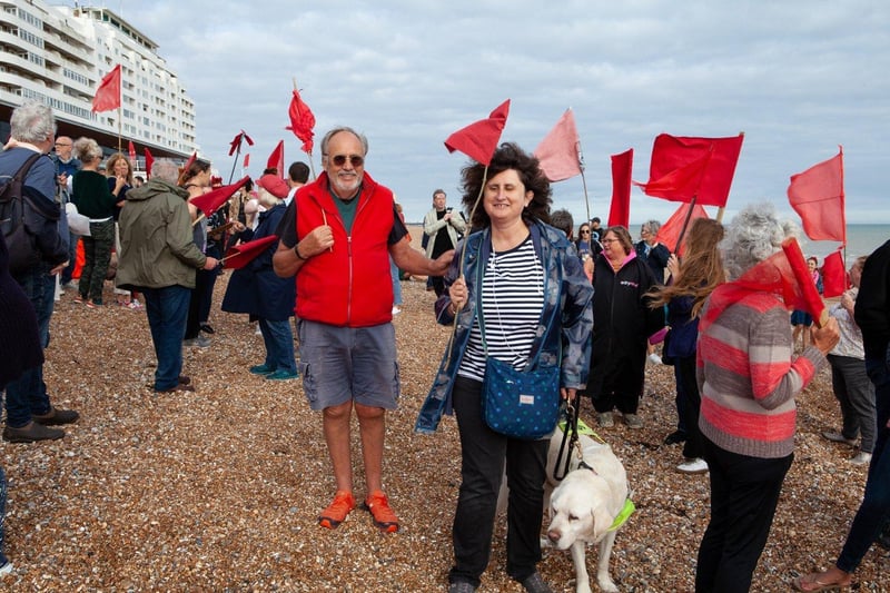Protest against Southern Water on St Leonards seafront on August 20 following last month's sewage leak in Bulverhythe. Picture by Hastings and St Leonards Clean Water Action SUS-210821-121024001