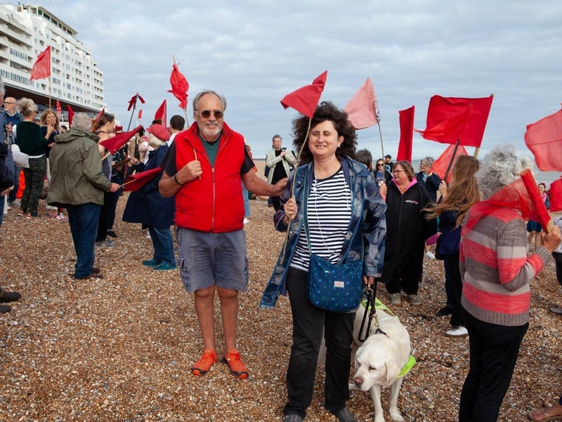 Protest against Southern Water on St Leonards seafront on August 20 following last month's sewage leak in Bulverhythe. Picture by Hastings and St Leonards Clean Water Action SUS-210821-121024001