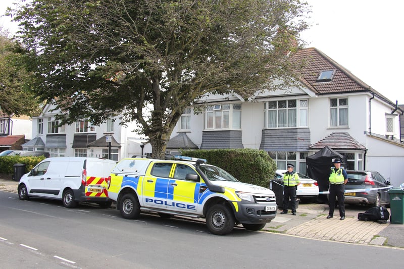 Emergency services were called to a report of a man found deceased in the doorway of a flat in Brittany Road, Hove, at 4.37am on Friday. Picture by Eddie Mitchell SUS-210821-132805001