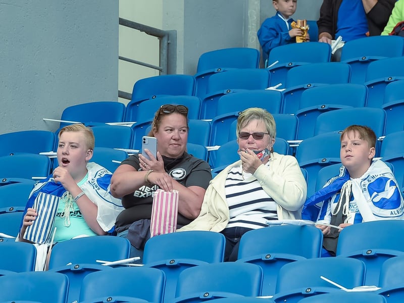Brighton fans return to the Amex Stadium and celebrate victory against Watford. Pictures: Phil Westlake