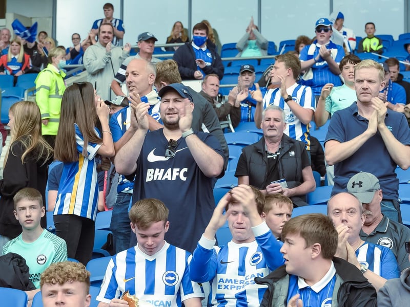Brighton fans return to the Amex Stadium and celebrate victory against Watford. Pictures: Phil Westlake