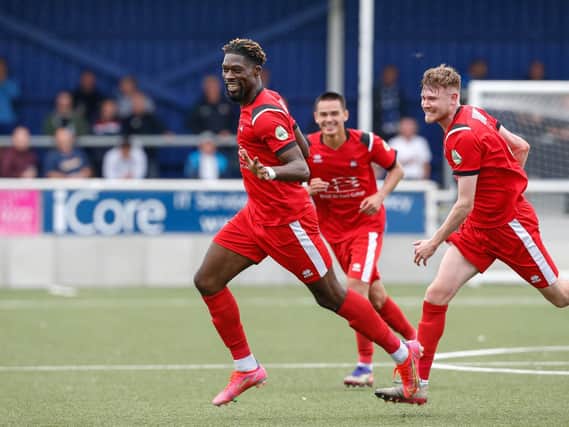 Action and goal celebrations from Eastbourne Borough's 5-2 win at Billeicay - their first win of the National League South season / Pictures: Lydia and Nick Redman