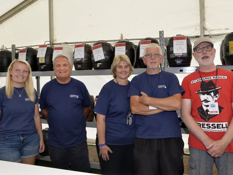 Beer festival staff pose for the camera