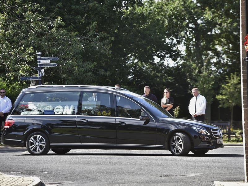 Mourners gather at Peterborough Crematorium.