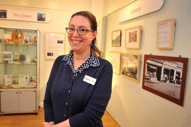 Claire Lucas, Museum Manager. New exhibition displaying Rustington Shops - Then & Now, at Rustington Museum. Photo by Steve Robards