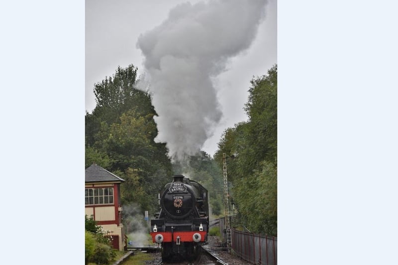 Steam pours from The Bahamas as it enters Orton Mere station.