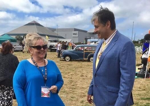 Sharon Blagrove with Simon Corello (Lord Lieutenant of East Sussex) at The Bexhill-On-Sea Festival SUS-210825-122449001